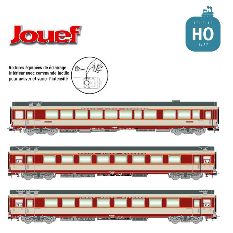 Coffret 3 voitures Grand Confort TEE "Le Kléber" (A8u, A8tu, Vru) SNCF Ep IV HO Jouef HJ4191