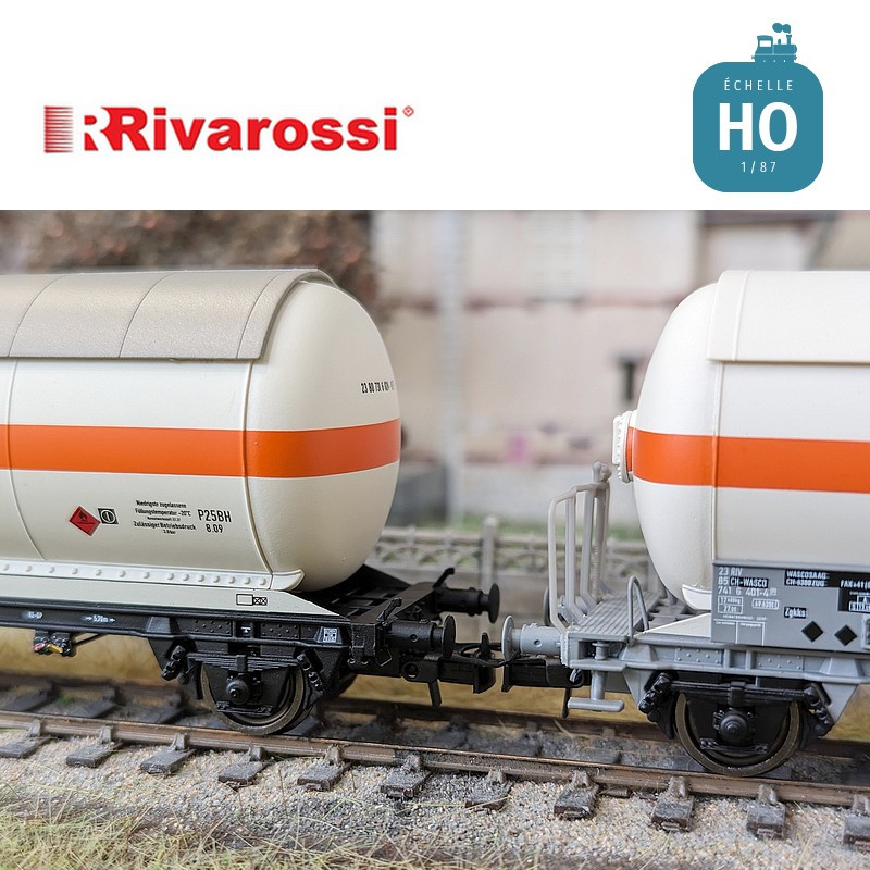 Set of 2 ‘Wascosa’ SBB Ep V HO Rivarossi 2-axle gas tank wagons HR6622 - Maketis