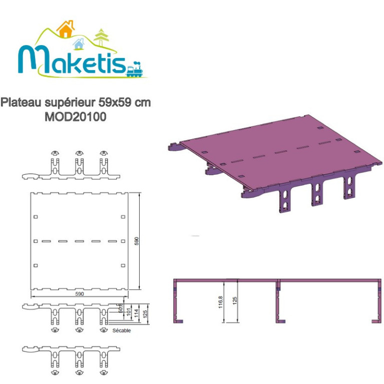 Plateau supérieur 59x59cm pour relief positif 4 hauteurs sécables MOD20100 - Maketis