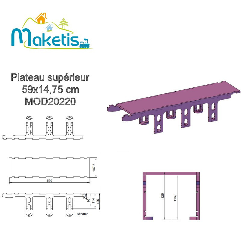 Upper platforms 59x14,75cm for positive relief 4 dividable heights MOD20220
