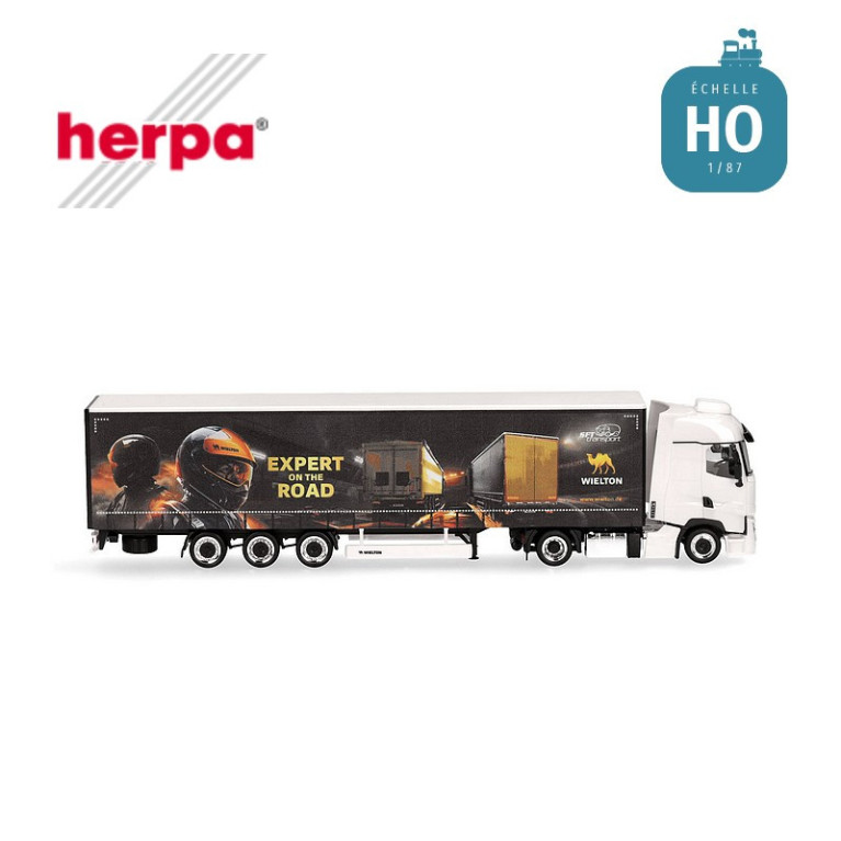 Renault T Facelift et semi-remorque Lowliner bâchée "SFT / Wielton" HO Herpa 317467