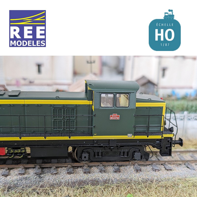 Locomotive Diesel BB 63792 vert/jaune 401 chassis noir région Ouest SNCF Ep III Analogique HO REE JM-008 - Maketis