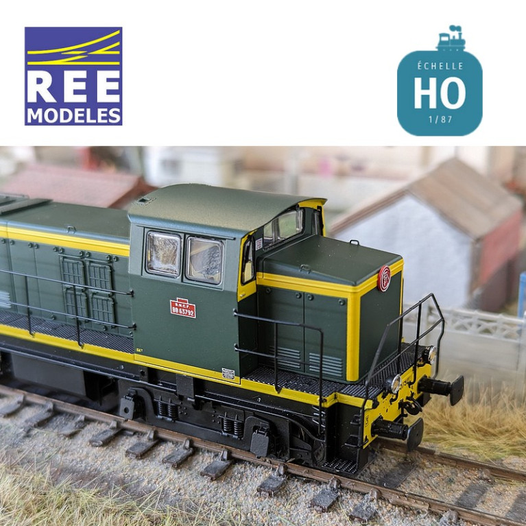 Locomotive Diesel BB 63792 vert/jaune 401 chassis noir région Ouest SNCF Ep III Analogique HO REE JM-008 - Maketis