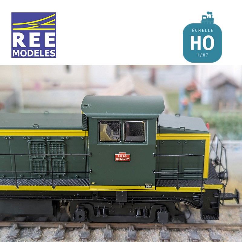 Locomotive Diesel BB 63792 vert/jaune 401 chassis noir région Ouest SNCF Ep III Analogique HO REE JM-008 - Maketis