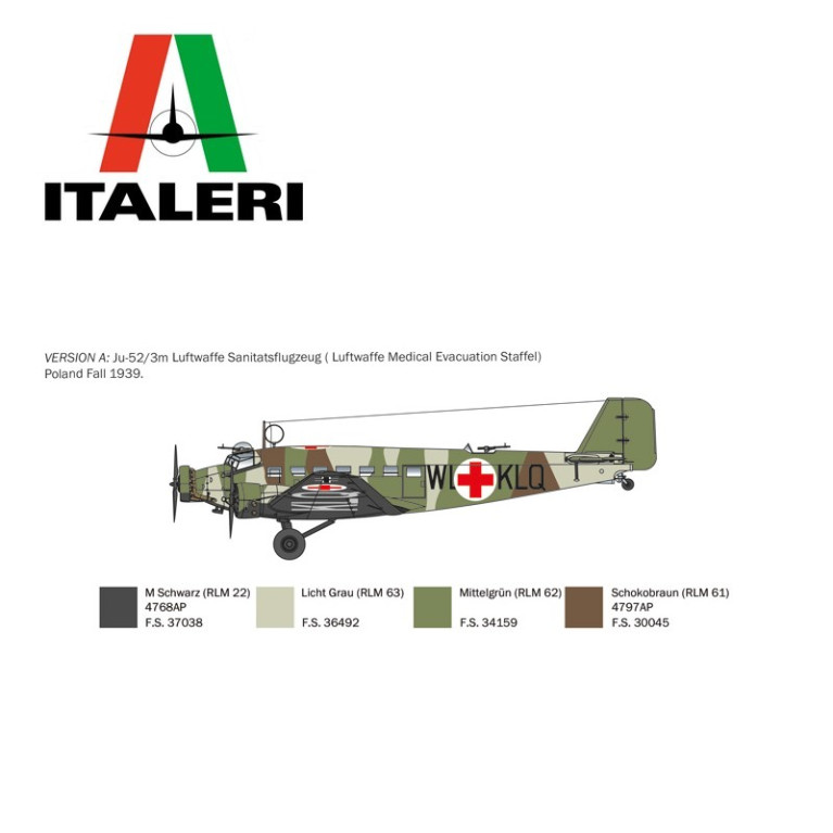 Avion de transport allemand Junkers JU-52/3 M 1/72 Italeri 0102 - Maketis Avion de transport allemand Junkers JU-52/3 M 1/72 Italeri 0102 - Maketis