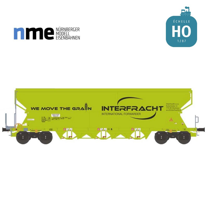 Wagon céréalier Tagnpps 101m3 INTERFRACHT vert fluo Ep VI HO NME 515610 - Maketis