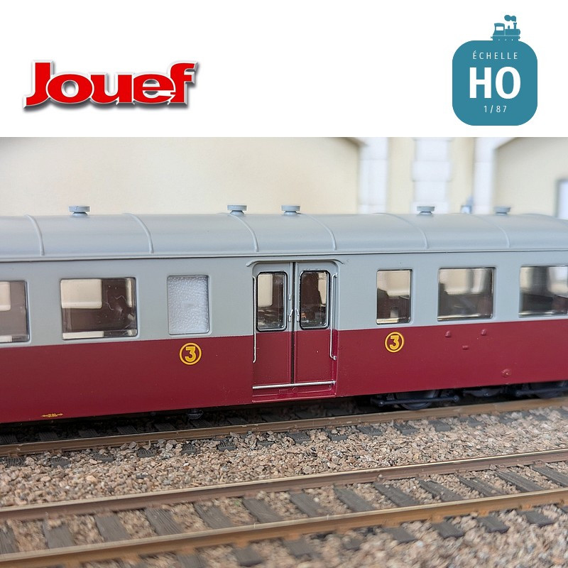 Autorail diesel X 3800 "Picasso" rouge rubis/gris perle SNCF Ep IIIb Analogique HO Jouef HJ2616 - Maketis