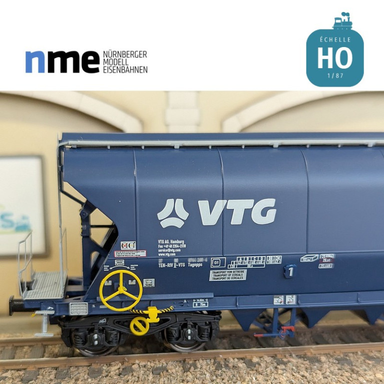 Grain wagon Tagnpps 102m3 VTG blue vertical welds 2 hoppers Ep VI HO NME 504633 - Maketis Grain wagon Tagnpps 102m3 VTG blue vertical welds 2 hoppers Ep VI HO NME 504633 - Maketis
