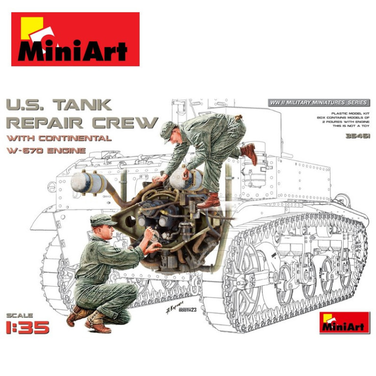 Equipe de réparateurs de char US avec moteur Continental W670 WWII 1/35 MiniArt 35461