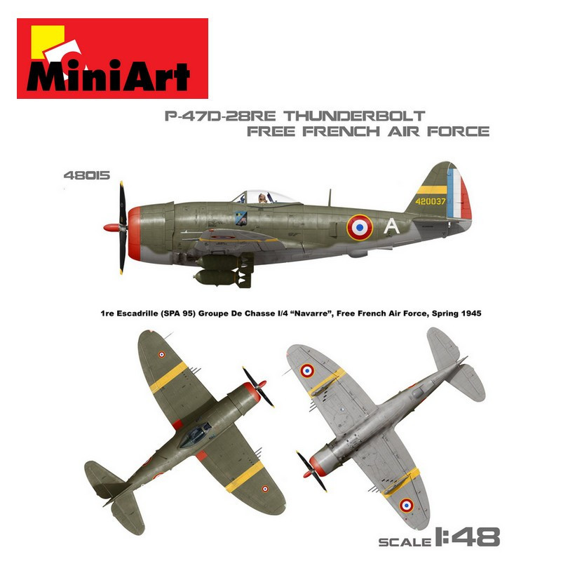 Avion militaire US P-47D-28RE armée de l'air Française libre WWII 1/48 MiniArt 48015 - Maketis