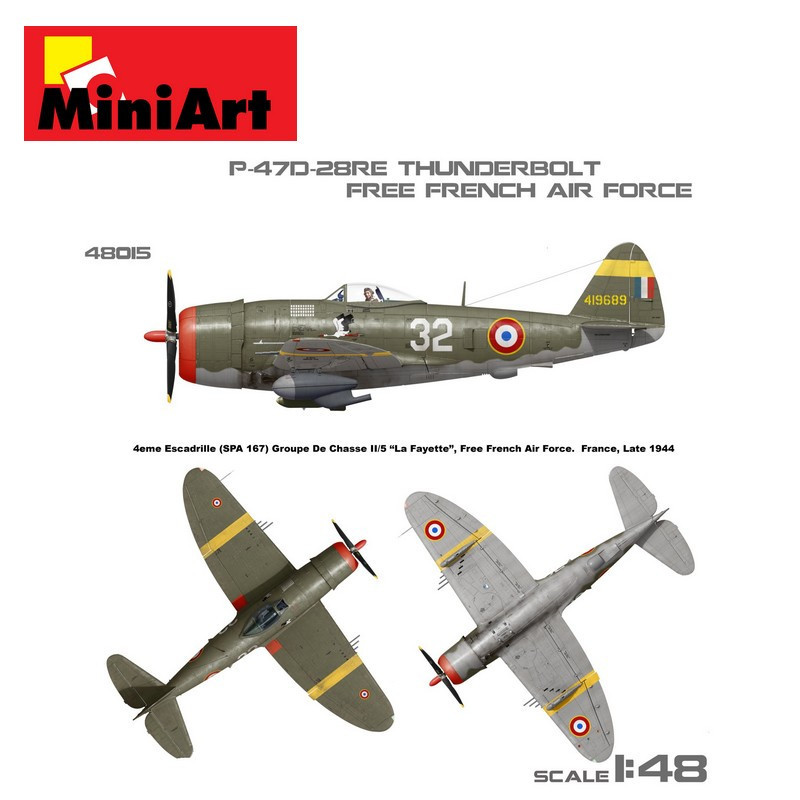 Avion militaire US P-47D-28RE armée de l'air Française libre WWII 1/48 MiniArt 48015 - Maketis