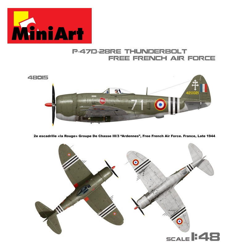 Avion militaire US P-47D-28RE armée de l'air Française libre WWII 1/48 MiniArt 48015 - Maketis