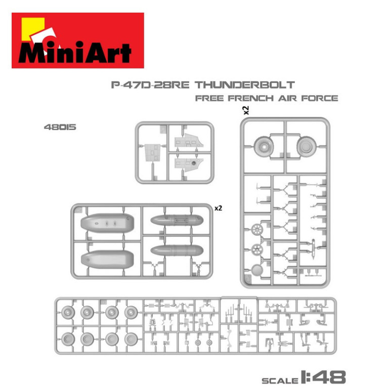 Avion militaire US P-47D-28RE armée de l'air Française libre WWII 1/48 MiniArt 48015 - Maketis