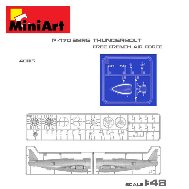 Avion militaire US P-47D-28RE armée de l'air Française libre WWII 1/48 MiniArt 48015 - Maketis