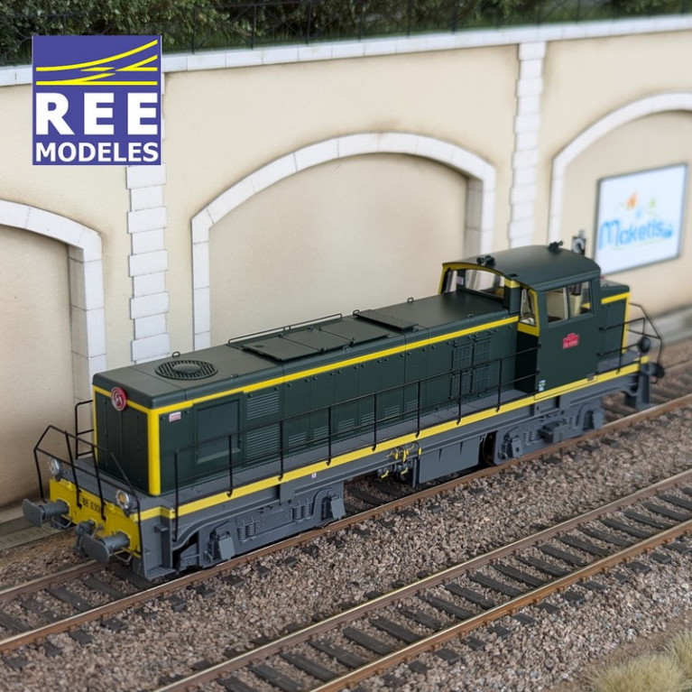 Diesellokomotive BB 63010 grün/gelb graues Fahrgestell SNCF Ep IV Analog HO REE JM-014 - Maketis