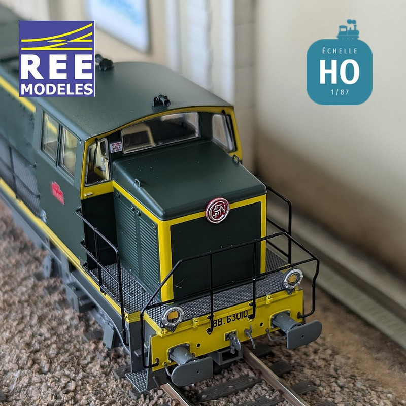 Diesellokomotive BB 63010 grün/gelb graues Fahrgestell SNCF Ep IV Analog HO REE JM-014 - Maketis