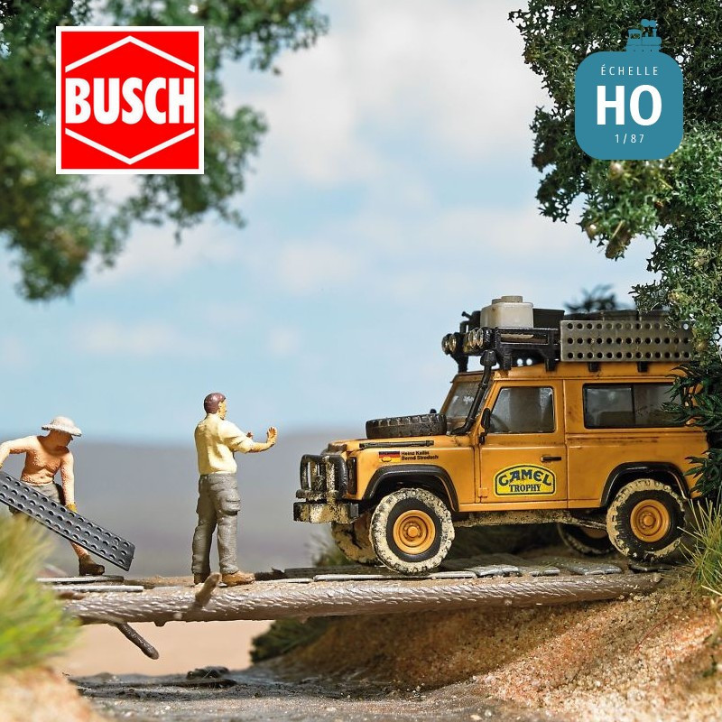 Voiture 4x4 Land Rover Defender 90 Camel Trophy 85 équipe allemande HO Busch 54311