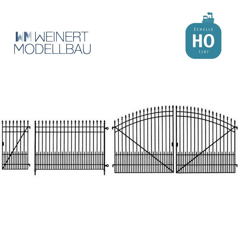Clôture de parc ou résidence, L 70cm et 2 portes. HO Weinert 3347 - Maketis