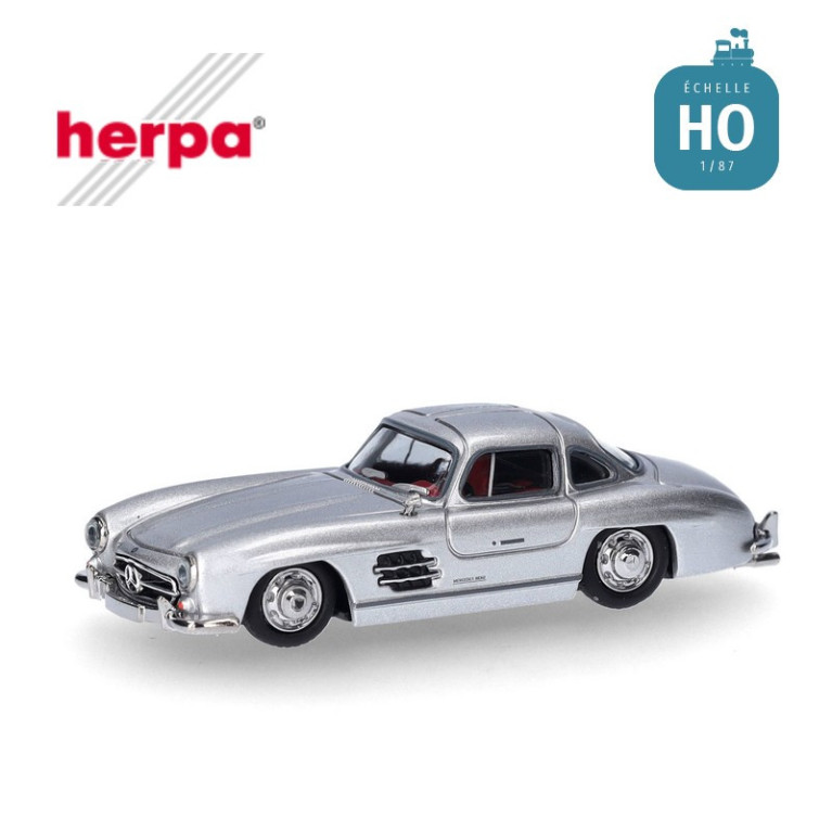 Voiture Mercedes-Benz 300 SL Gull Wing argent métallisé HO Herpa 430975 - Maketis