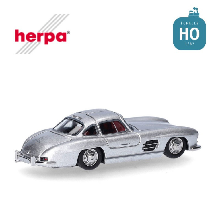 Voiture Mercedes-Benz 300 SL Gull Wing argent métallisé HO Herpa 430975 - Maketis