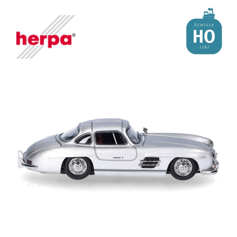 Voiture Mercedes-Benz 300 SL Gull Wing argent métallisé HO Herpa 430975 - Maketis