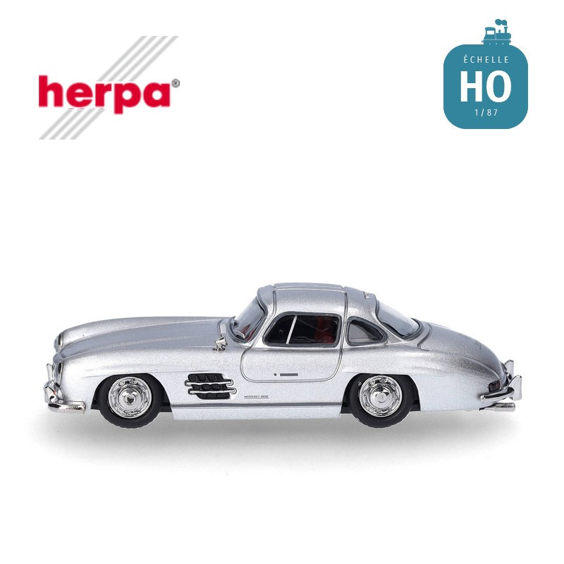 Voiture Mercedes-Benz 300 SL Gull Wing argent métallisé HO Herpa 430975 - Maketis