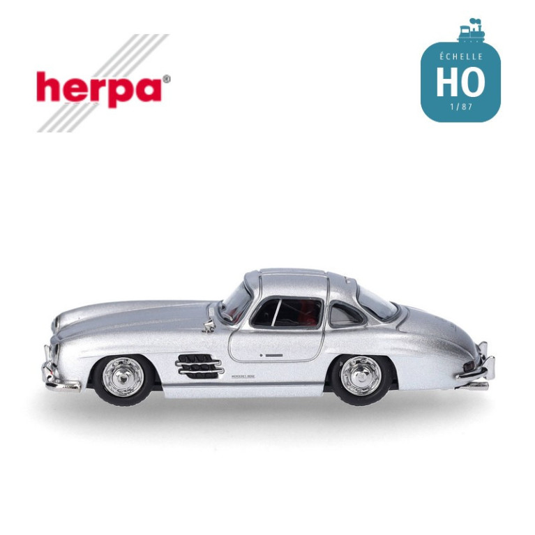 Voiture Mercedes-Benz 300 SL Gull Wing argent métallisé HO Herpa 430975 - Maketis