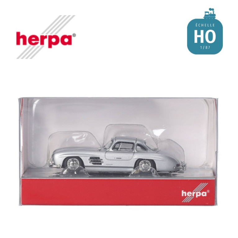 Voiture Mercedes-Benz 300 SL Gull Wing argent métallisé HO Herpa 430975 - Maketis