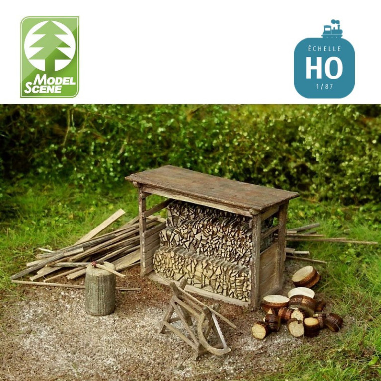 Abris à buches en bois (kit) HO Model Scene 98516 - Maketis Abris à buches en bois (kit) HO Model Scene 98516 - Maketis