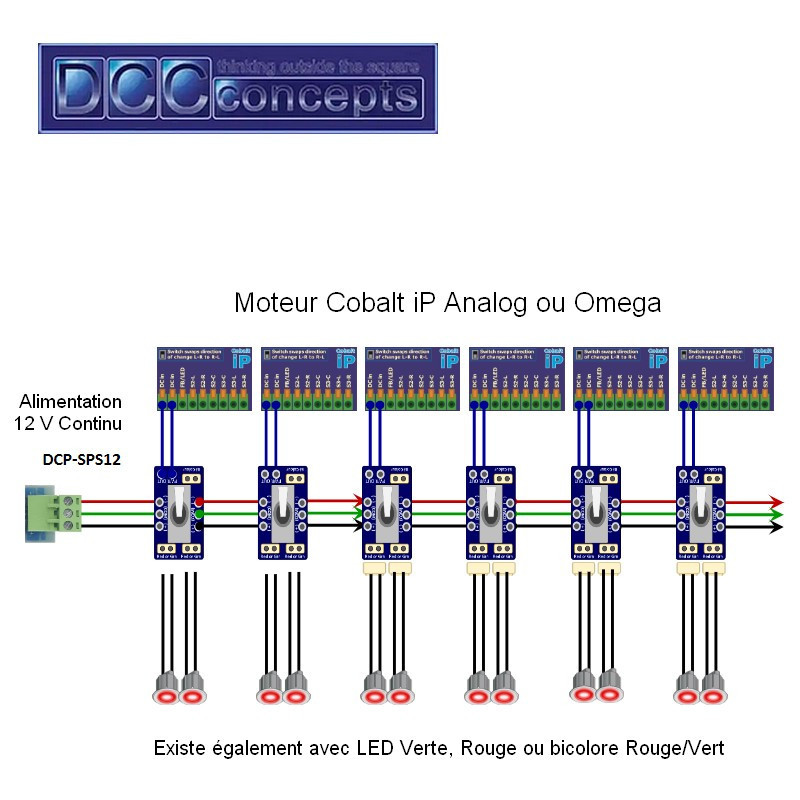 Set 6 interrupteurs avec Leds (Rouge et Vert) pour moteur Cobalt iP Analog et Omega DCCconcepts DCP-CBSDC - Maketis