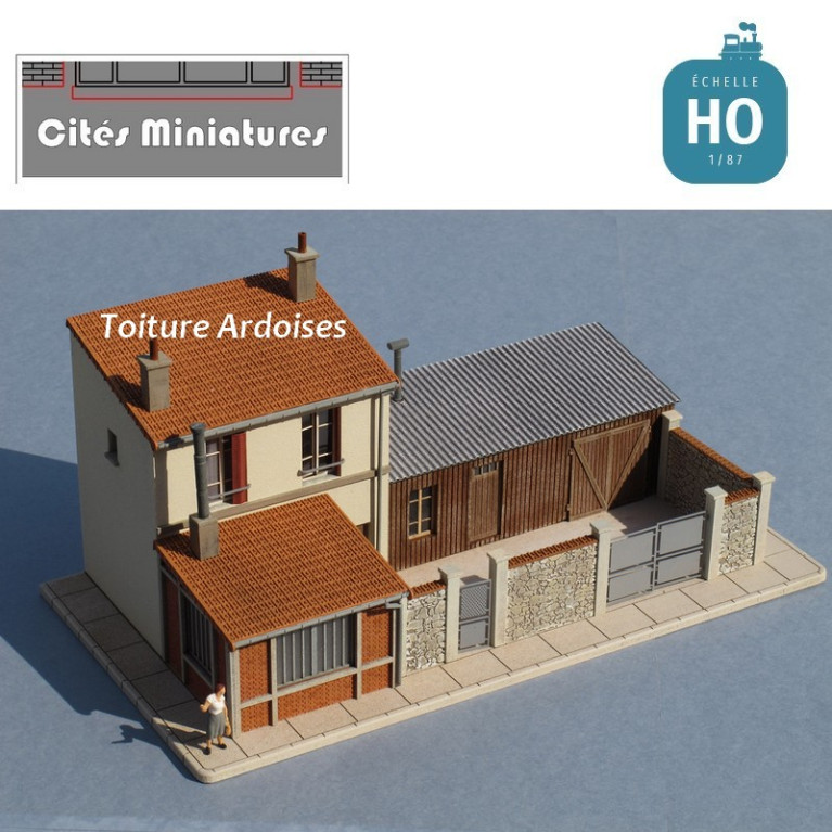 Maison de ville étroite R+1 ‘Menuiserie Lemaitre’ Toiture Ardoise HO Cités Miniatures BV-035-HO - Maketi Maison de ville étroite R+1 ‘Menuiserie Lemaitre’ Toiture Ardoise HO Cités Miniatures BV-035-HO - Maketi