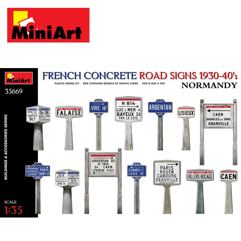 Panneaux routiers français en béton 1930-40. Région Normandie WWII 1/35 MiniArt 35669-Maketis