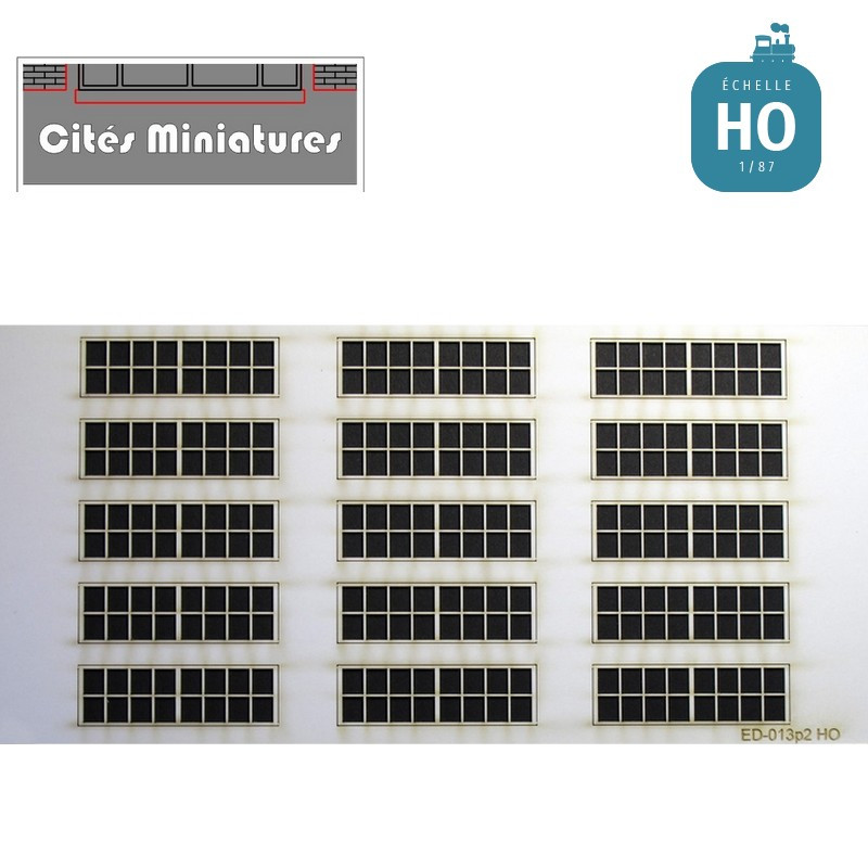 Fenêtres Remise / Atelier Petits carreaux 15 fenêtres (2x8) HO Cités Miniatures ED-013-HO-P2 - Maketis