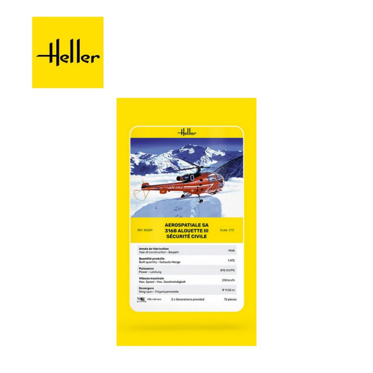 Hélicoptère SA 316B Alouette III Sécurité Civile 1/72 Heller 80289 - Maketis Hélicoptère SA 316B Alouette III Sécurité Civile 1/72 Heller 80289 - Maketis