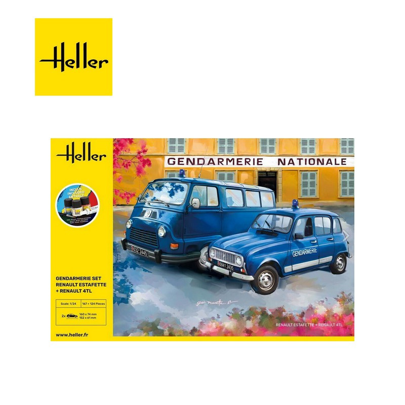 Starter KIT Set Utilitaire Renault Estafette et Renault 4TL "Gendarmerie" 1/24 Heller HE52325-Maketis