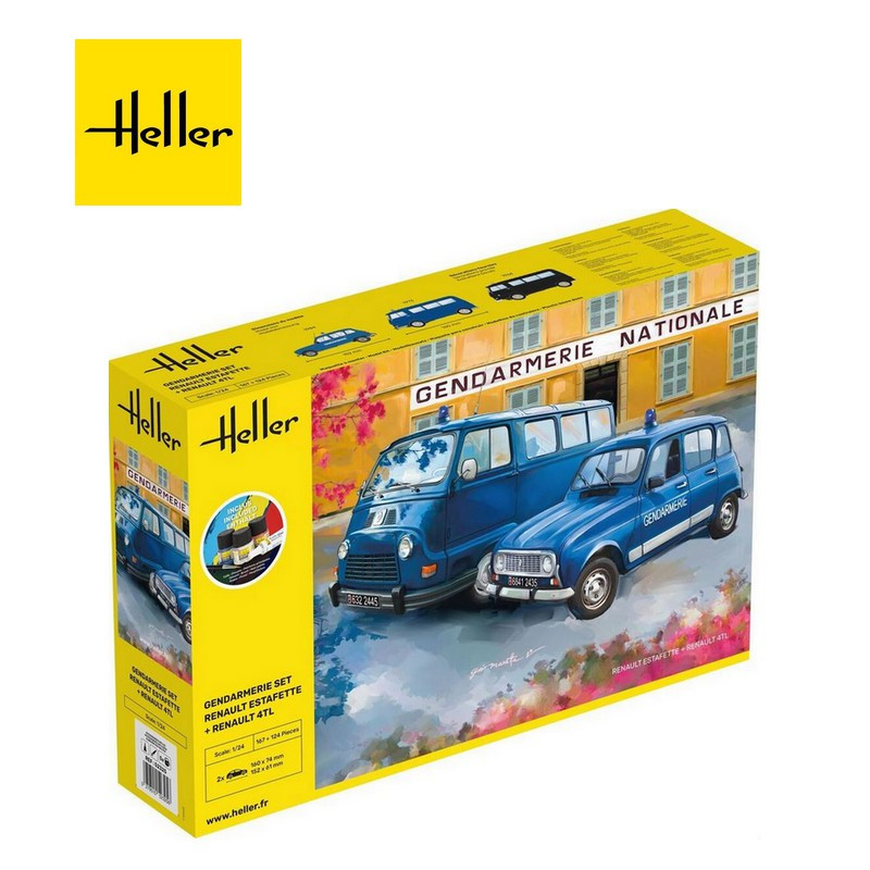 Starter KIT Set Utilitaire Renault Estafette et Renault 4TL "Gendarmerie" 1/24 Heller HE52325-Maketis