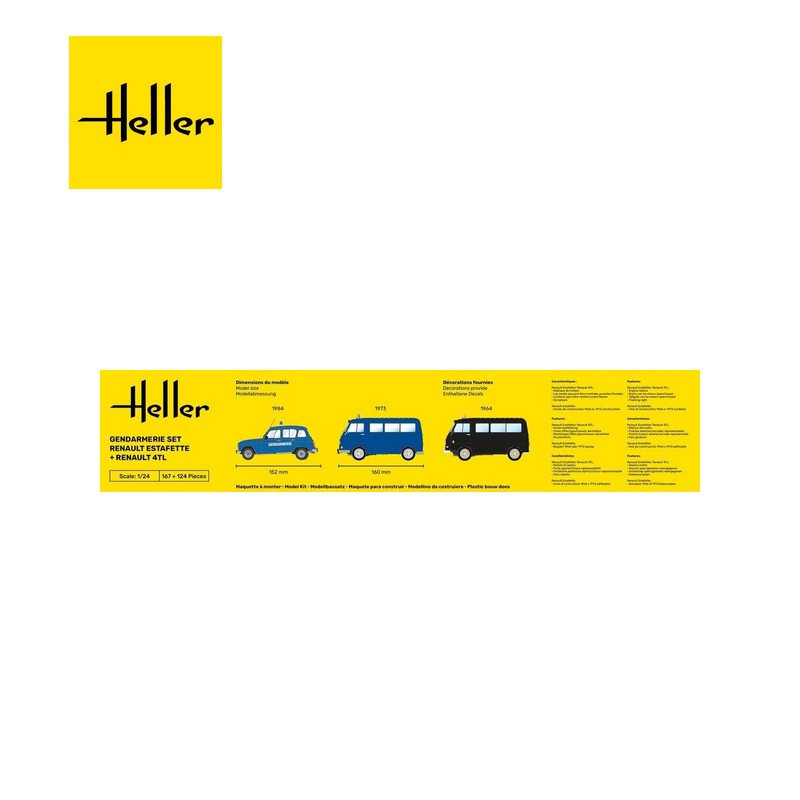 Starter KIT Set Utilitaire Renault Estafette et Renault 4TL "Gendarmerie" 1/24 Heller HE52325-Maketis