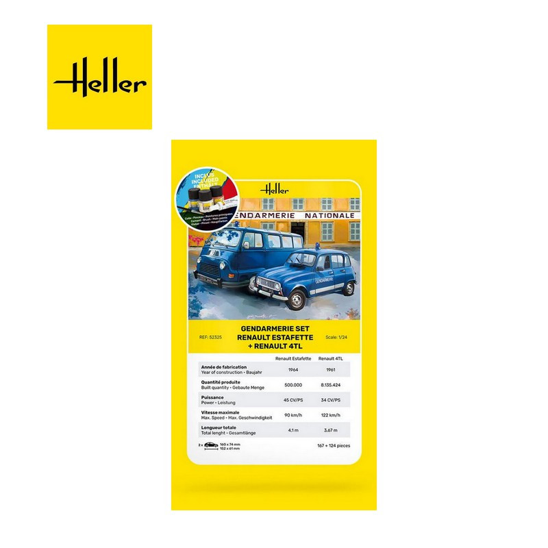 Starter KIT Set Utilitaire Renault Estafette et Renault 4TL "Gendarmerie" 1/24 Heller HE52325-Maketis