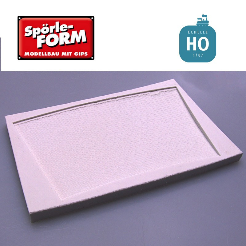 Moule route en courbe pavés fins avec caniveaux et regards R 400 mm largeur 88 mm HO Spörle 1026