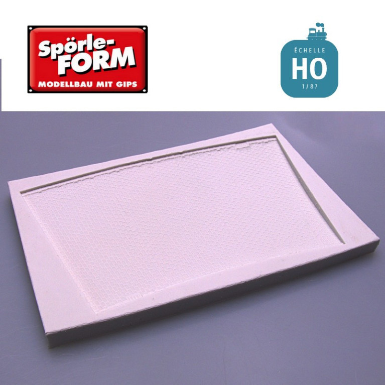 Moule route en courbe pavés fins avec caniveaux et regards R 400 mm largeur 88 mm HO Spörle 1026