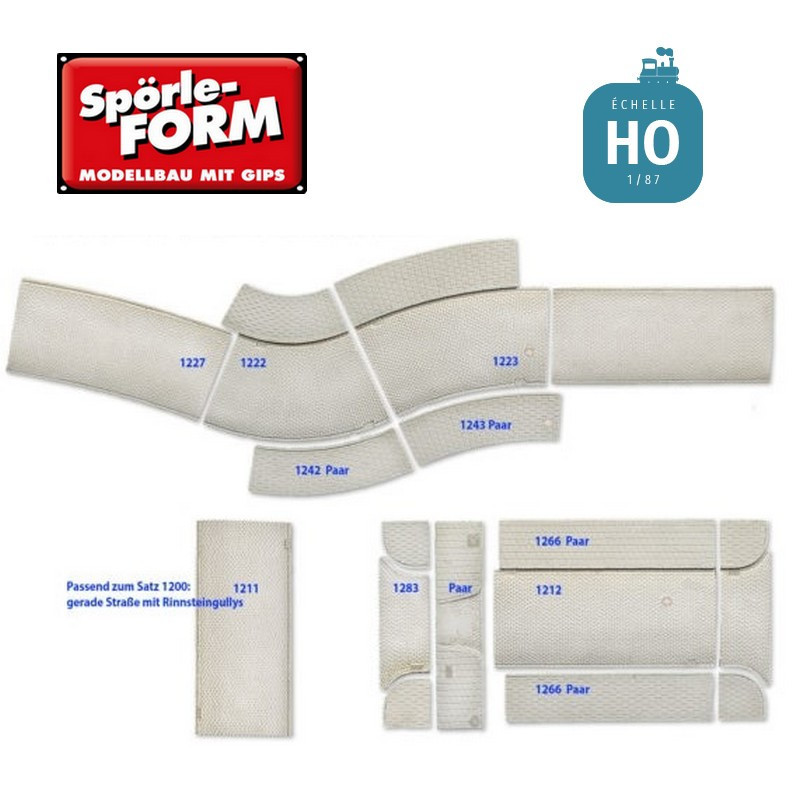 Set de 9 moules routes de campagne et de village largeur 66 mm HO Spörle 1200