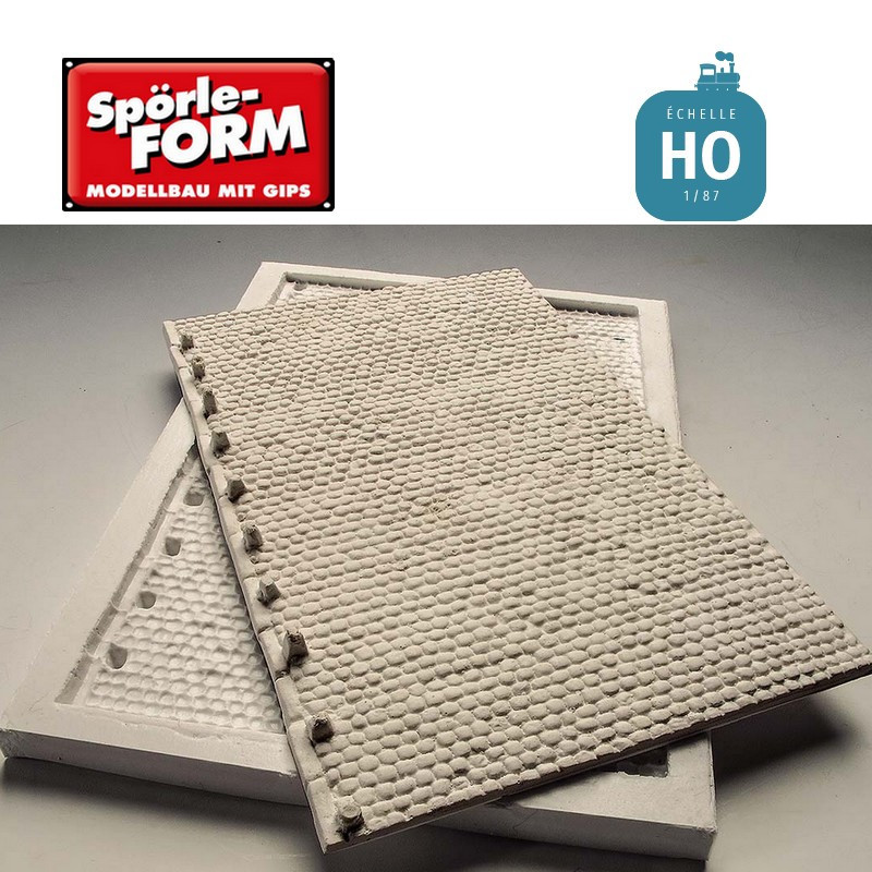 Set de 3 moules pour quai marchandises haut avec rampe base pierres naturelles HO Spörle 2052