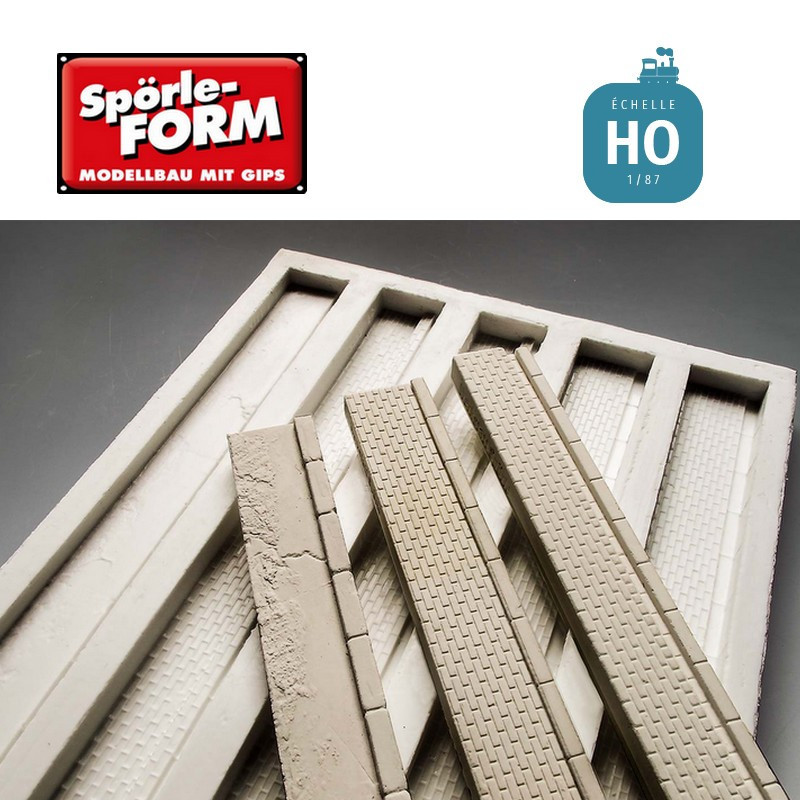 Moule 5 bordures de quai haut effet brique et béton HO Spörle 2215