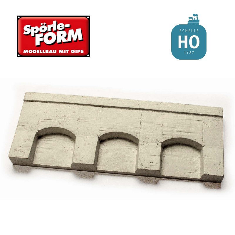 Moule mur de soutènement en béton avec 3 arcades basses 130x50 mm HO Spörle 3021 - Maketis