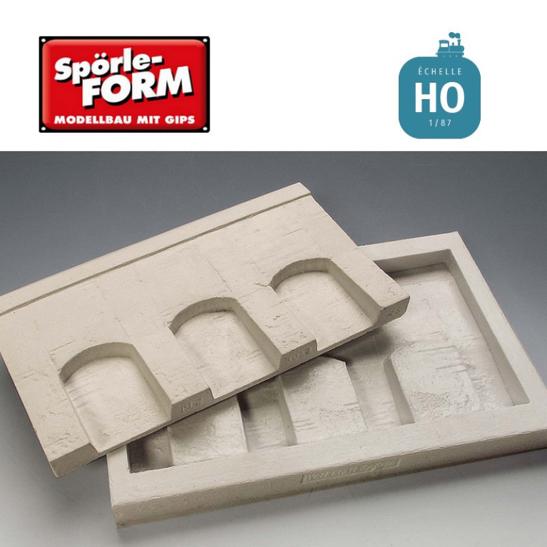 Moule mur de soutènement en béton avec 3 arcades basses 130x70 mm HO Spörle 3022 - Maketis