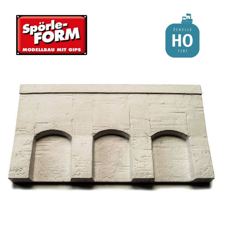 Moule mur de soutènement en béton avec 3 arcades basses 130x70 mm HO Spörle 3022 - Maketis
