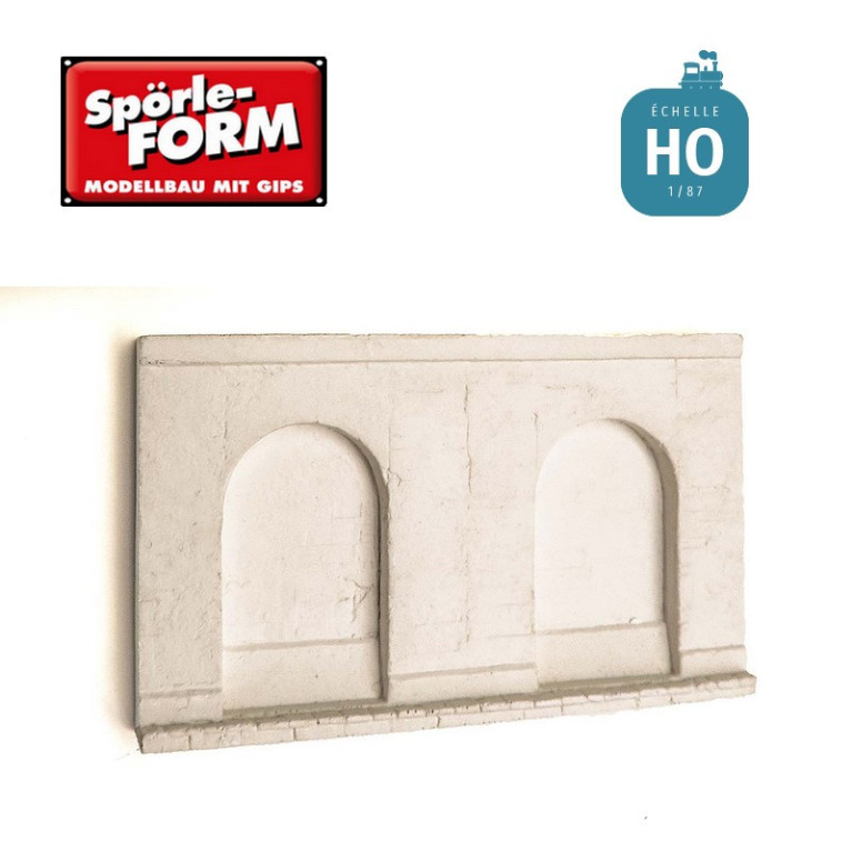Moule mur de soutènement en béton avec 2 arcades basses 120x70 mm HO Spörle 3025