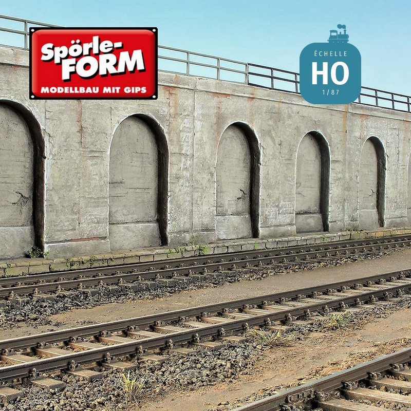 Moule mur de soutènement en béton avec 2 arcades basses 120x70 mm HO Spörle 3025