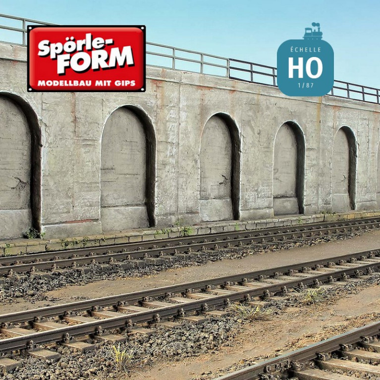 Moule mur de soutènement en béton avec 2 arcades basses 120x70 mm HO Spörle 3025