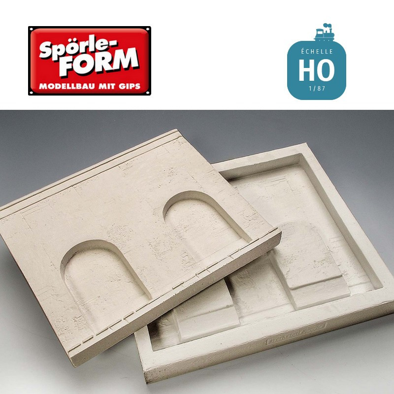 Moule mur de soutènement en béton avec 2 arcades hautes 120x100 mm HO Spörle 3026